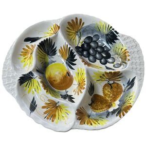 Vintage Italian ceramic divided serving tray likely Majolica hand painted signed